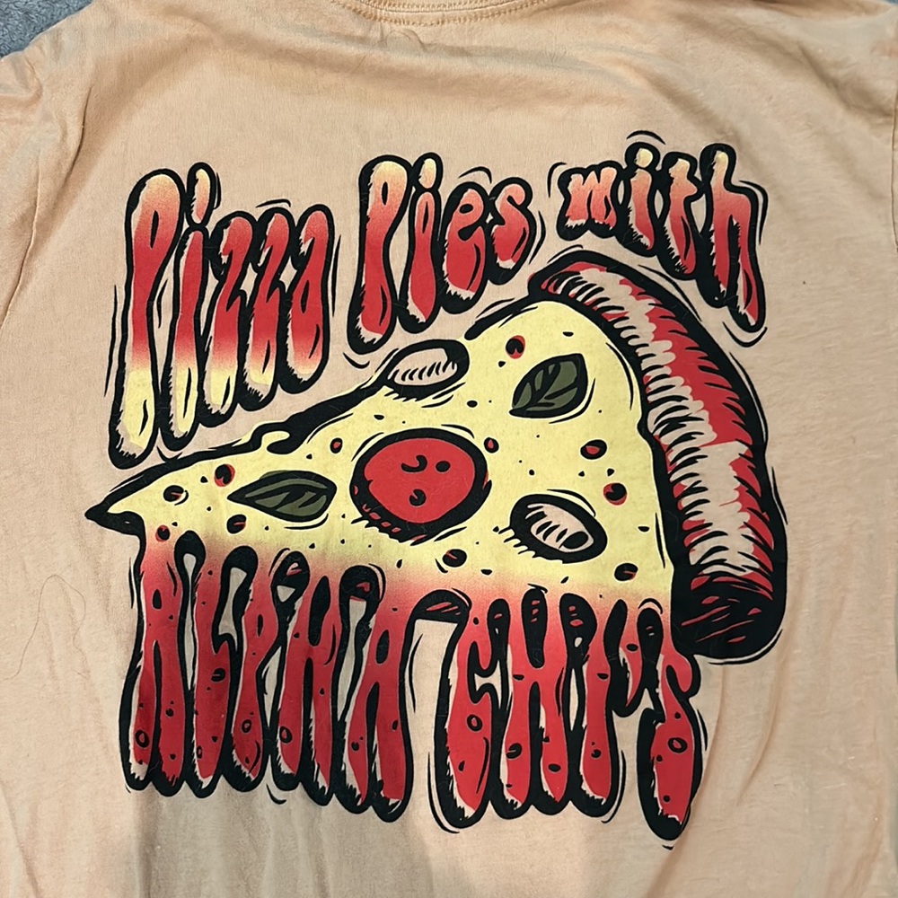 Alpha Chi Omega Philanthropy Pizza Pies with the Alpha Chi shirt